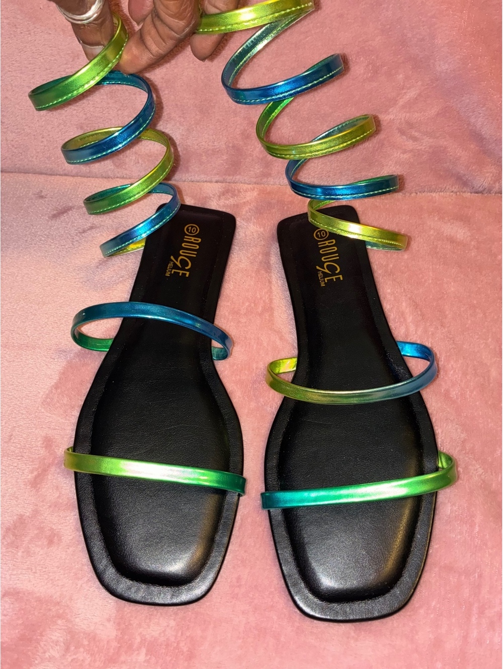 Metallic Ombre Spiral Wrap Around Flat Sandals New In Box Sz 10